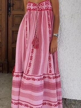 Red and Pink Patterned Maxi Dress